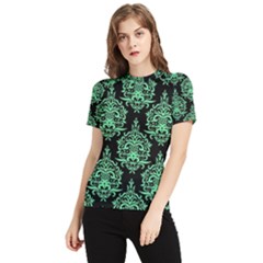 Black And Neon Ornament Damask Vintage Women s Short Sleeve Rash Guard by ConteMonfrey