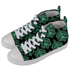 Black And Neon Ornament Damask Vintage Women s Mid-top Canvas Sneakers