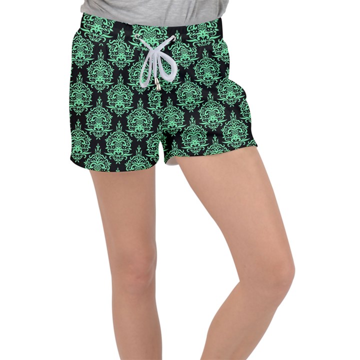 Black And Neon Ornament Damask Vintage Velour Lounge Shorts