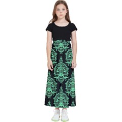 Black And Neon Ornament Damask Vintage Kids  Flared Maxi Skirt by ConteMonfrey