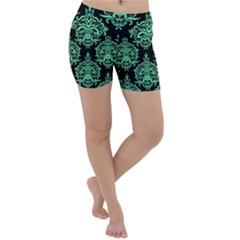 Black And Neon Ornament Damask Vintage Lightweight Velour Yoga Shorts by ConteMonfrey