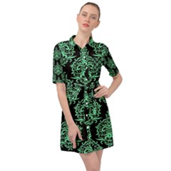 Black And Neon Ornament Damask Vintage Belted Shirt Dress by ConteMonfrey