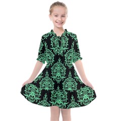 Black And Neon Ornament Damask Vintage Kids  All Frills Chiffon Dress by ConteMonfrey