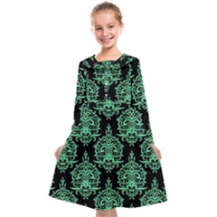 Black And Neon Ornament Damask Vintage Kids  Midi Sailor Dress by ConteMonfrey