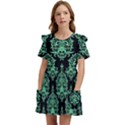 Black And Neon Ornament Damask Vintage Kids  Frilly Sleeves Pocket Dress View1