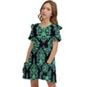 Black And Neon Ornament Damask Vintage Kids  Frilly Sleeves Pocket Dress View3