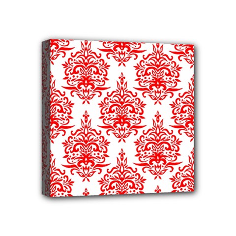 White And Red Ornament Damask Vintage Mini Canvas 4  X 4  (stretched) by ConteMonfrey