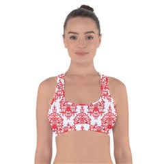 White And Red Ornament Damask Vintage Cross Back Sports Bra by ConteMonfrey