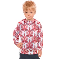 White And Red Ornament Damask Vintage Kids  Hooded Pullover by ConteMonfrey