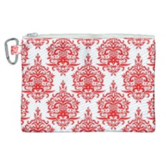 White And Red Ornament Damask Vintage Canvas Cosmetic Bag (xl) by ConteMonfrey