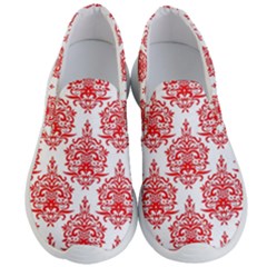 White And Red Ornament Damask Vintage Men s Lightweight Slip Ons by ConteMonfrey