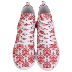 White And Red Ornament Damask Vintage Men s Lightweight High Top Sneakers by ConteMonfrey