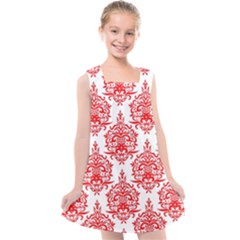 White And Red Ornament Damask Vintage Kids  Cross Back Dress