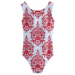 White And Red Ornament Damask Vintage Kids  Cut-out Back One Piece Swimsuit by ConteMonfrey