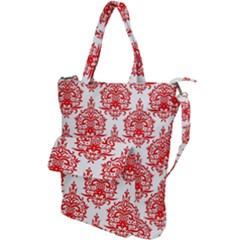 White And Red Ornament Damask Vintage Shoulder Tote Bag by ConteMonfrey