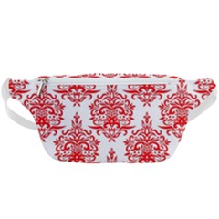 White And Red Ornament Damask Vintage Waist Bag  by ConteMonfrey