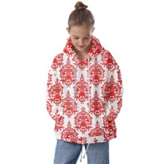 White And Red Ornament Damask Vintage Kids  Oversized Hoodie