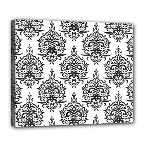 Black And White Ornament Damask Vintage Deluxe Canvas 24  X 20  (stretched) by ConteMonfrey