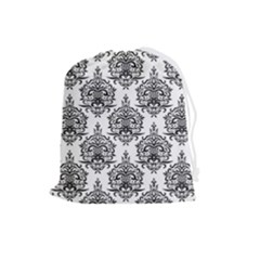 Black And White Ornament Damask Vintage Drawstring Pouch (large) by ConteMonfrey