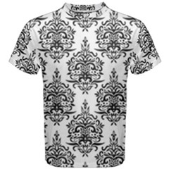 Black And White Ornament Damask Vintage Men s Cotton Tee by ConteMonfrey