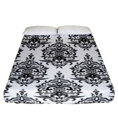 Black And White Ornament Damask Vintage Fitted Sheet (queen Size) by ConteMonfrey