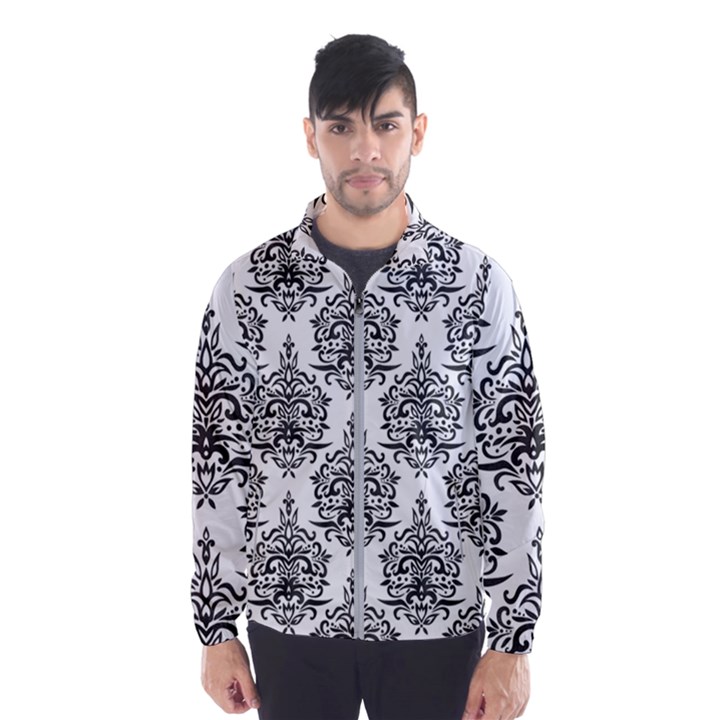 Black And White Ornament Damask Vintage Men s Windbreaker