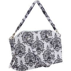 Black And White Ornament Damask Vintage Canvas Crossbody Bag by ConteMonfrey