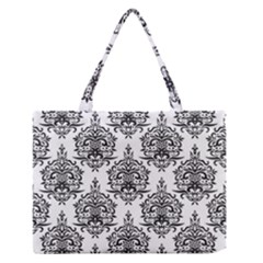 Black And White Ornament Damask Vintage Zipper Medium Tote Bag by ConteMonfrey