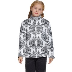 Black And White Ornament Damask Vintage Kids  Puffer Bubble Jacket Coat