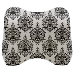 Black And White Ornament Damask Vintage Velour Head Support Cushion by ConteMonfrey