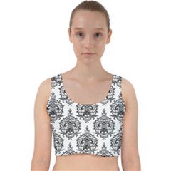 Black And White Ornament Damask Vintage Velvet Racer Back Crop Top by ConteMonfrey