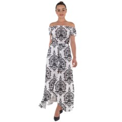 Black And White Ornament Damask Vintage Off Shoulder Open Front Chiffon Dress