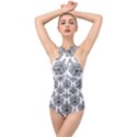 Black And White Ornament Damask Vintage Cross Front Low Back Swimsuit View1