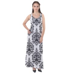 Black And White Ornament Damask Vintage Sleeveless Velour Maxi Dress by ConteMonfrey