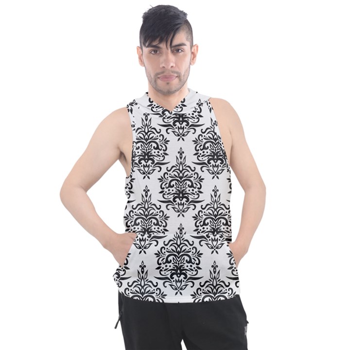 Black And White Ornament Damask Vintage Men s Sleeveless Hoodie