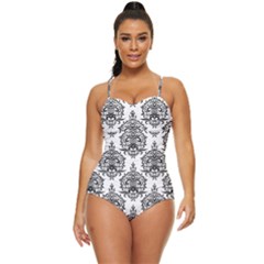 Black And White Ornament Damask Vintage Retro Full Coverage Swimsuit by ConteMonfrey