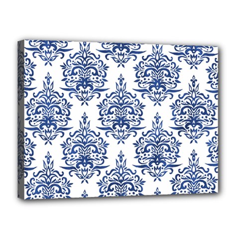 Blue And White Ornament Damask Vintage Canvas 16  X 12  (stretched) by ConteMonfrey