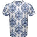 Blue And White Ornament Damask Vintage Men s Cotton Tee View1