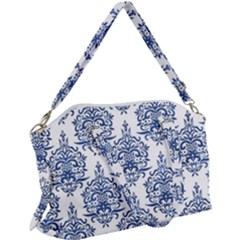 Blue And White Ornament Damask Vintage Canvas Crossbody Bag by ConteMonfrey