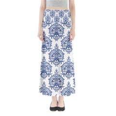 Blue And White Ornament Damask Vintage Full Length Maxi Skirt by ConteMonfrey