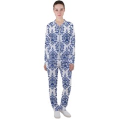 Blue And White Ornament Damask Vintage Casual Jacket And Pants Set by ConteMonfrey