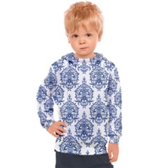 Blue And White Ornament Damask Vintage Kids  Hooded Pullover by ConteMonfrey