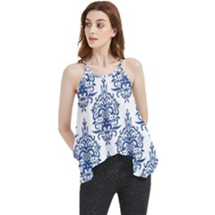 Blue And White Ornament Damask Vintage Flowy Camisole Tank Top by ConteMonfrey