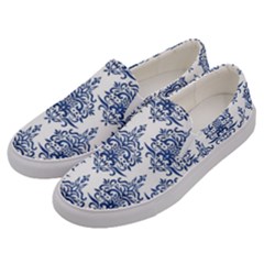 Blue And White Ornament Damask Vintage Men s Canvas Slip Ons by ConteMonfrey