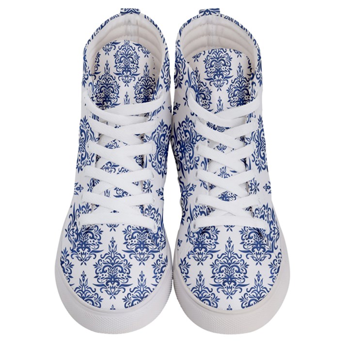 Blue And White Ornament Damask Vintage Women s Hi-Top Skate Sneakers