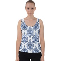 Blue And White Ornament Damask Vintage Velvet Tank Top by ConteMonfrey