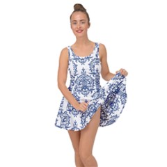 Blue And White Ornament Damask Vintage Inside Out Casual Dress by ConteMonfrey