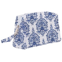 Blue And White Ornament Damask Vintage Wristlet Pouch Bag (large) by ConteMonfrey