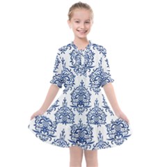 Blue And White Ornament Damask Vintage Kids  All Frills Chiffon Dress by ConteMonfrey