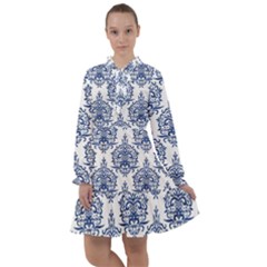 Blue And White Ornament Damask Vintage All Frills Chiffon Dress by ConteMonfrey